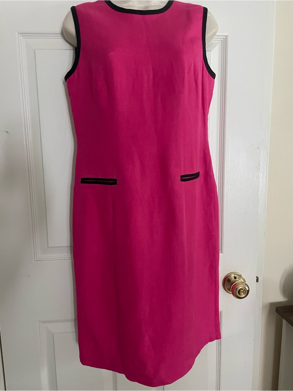 Talbots Sleeveless Hot Pink Shift Dress with Black Trim Accents